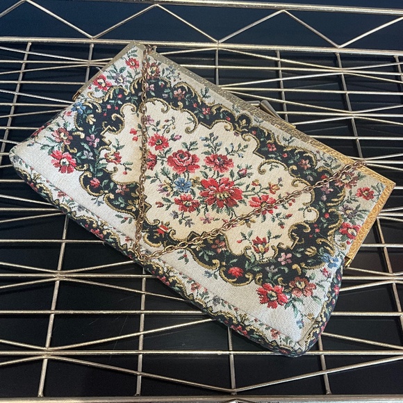 Vintage 50s WALBORG Rare Tapestry Frame Bag Old World Pinup Coquette Cream Black - Picture 1 of 14